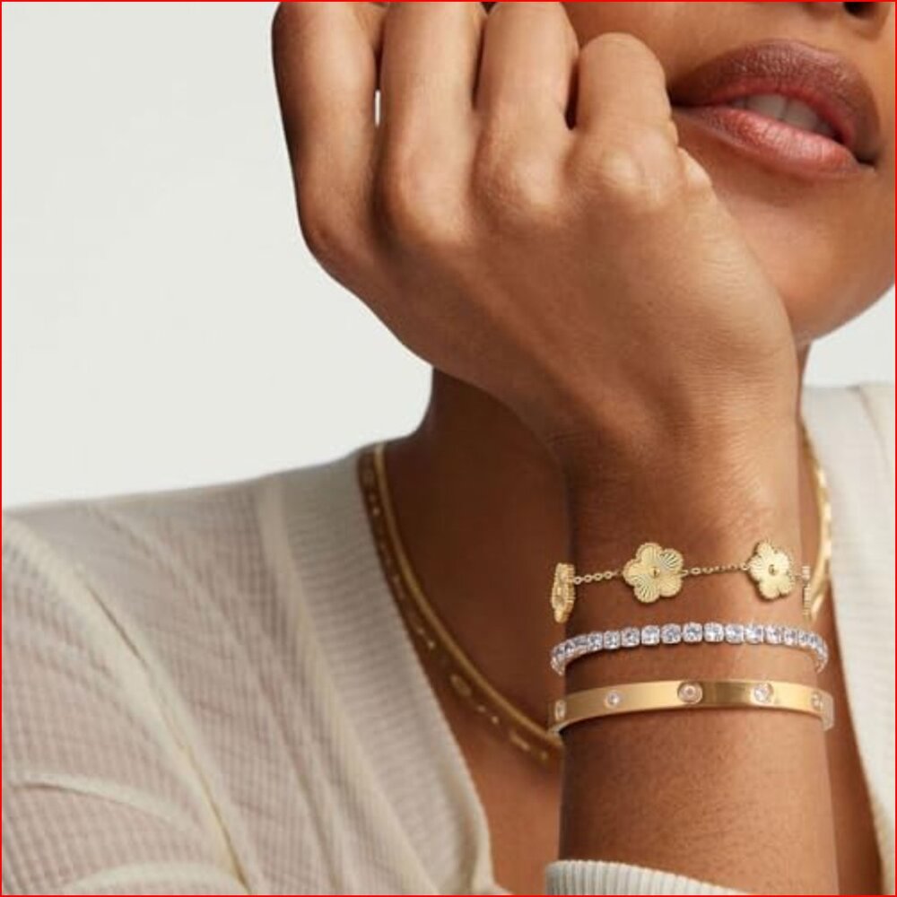 Stackable Floral Gold Plated Bracelets Set - 3pcs… - image 2
